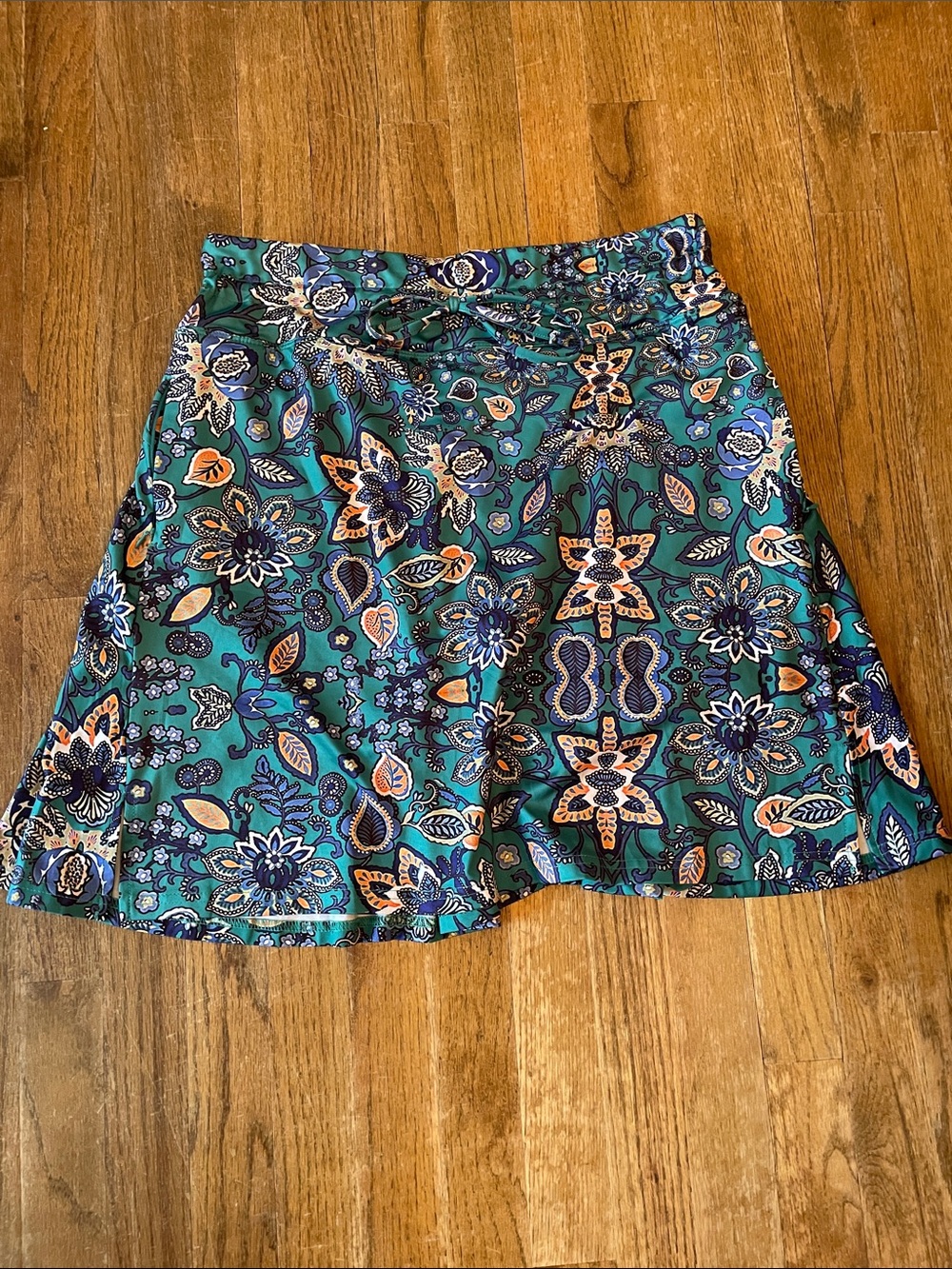 Floral A-Line Skort Teal and Navy, size XL, zippered pocket